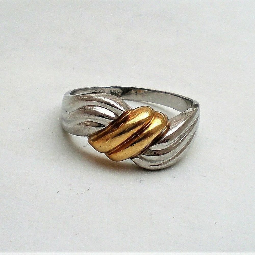 Vintage Designer Solid Platinum Pt 950 18K Yellow Gold Love Knot Swirl Band Ring